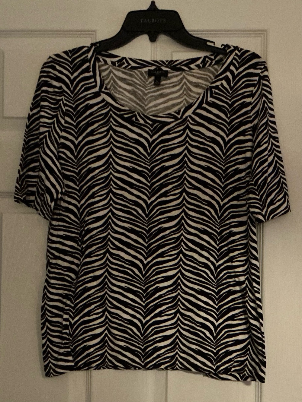 Talbots Black and White Zebra-Stripe Short Sleeve Tee